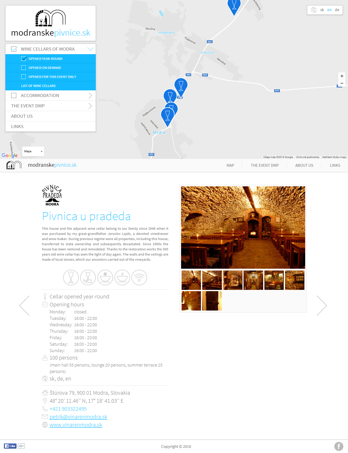 screenshot of the project Modra wine cellars